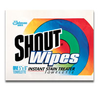 SHOUT LAUNDRY STAIN REMOVER WIPES Wrapped Towelettes, Packed 2/40 ea.