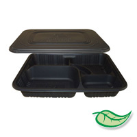 BIODEGRADABLE FOOD PACKAGING LUNCH TRAY & LID Black base five compartment 