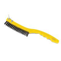 RUBBERMAID® WIRE BRUSH WITH LONG PLASTIC HANDLE Gray. With scraper attachment.