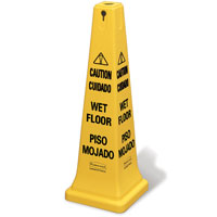 RUBBERMAID® 4-SIDED SQUARE YELLOW SAFETY CONES "Caution Wet Floor" 36" cone mul -lingual 12.25x12.25x36"