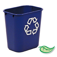 WASTEBASKETS - DESKSIDE UTILITY RECYCLING CONTAINERS 13.5qt Blue small "We Recycle" 11.4x8.25x12.13"