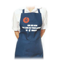 APRON ADVERTIZING YOUR LAUNDRY DROP OFF SERVICE "Ask me how you can do your laundry in 4 minutes"