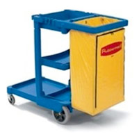 RUBBERMAID® CLEANING CART WITH VINYL BAG Blue. Replacement bags sold seperately.