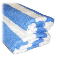 POOL TOWELS - WHITE WITH LARGE BLUE STRIPE 30x70" 15lbs/dz 