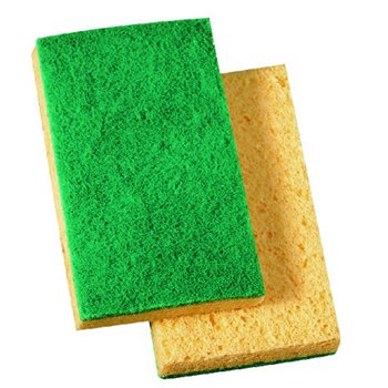 Sponge, Scrubber, Nylon, Green and Yellow, 4 5/8'' x 3