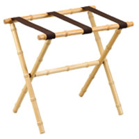 BAMBOO LUGGAGE RACK NATURAL WITH BROWN STRAPS Without Wall Guard 23" x 14" x 21"