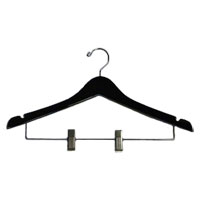 WALNUT WOOD CLOTHING HANGER OPEN HOOK 17" Ladies Skirt, Clips, 100/cs Contoured