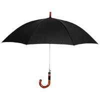 WIND-RESISTANT TRADITIONAL METAL METAL SHAFT UMBRELLA Curved Wood Handle 46-inch arc, black