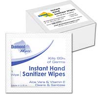 MINI HAND SANITIZING WIPES INDIVIDUALLY WRAPPED 12 boxes of 40 wipes per box. 