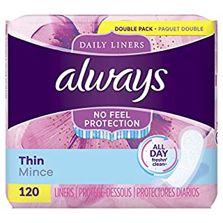 ALWAYS PANTY LINERS THIN REGULAR WRAPPED UNSCENTED Packed 6 packages of 120 (720) 