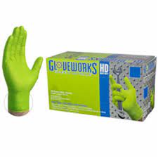 GREEN GLOVEWORKS DIAMOND TEXTURED GLOVES 8 mil Medium - Packed 100 Extra Thick, Powder Free