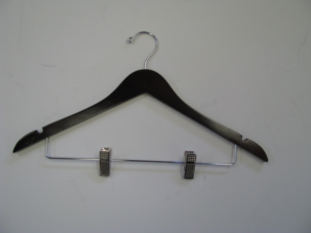 Black Wooden Coat Hangers with Chrome Clips