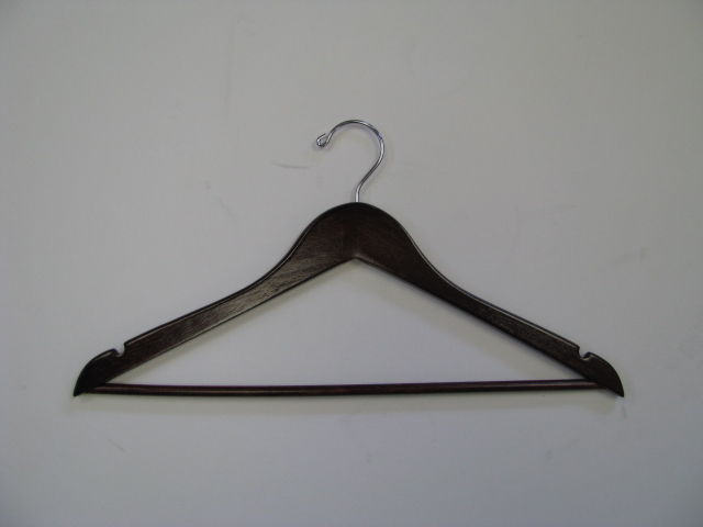 MEN'S SUIT HANGERS CHROME OPEN HOOK WALNUT, FLAT #66NWC (100/cs