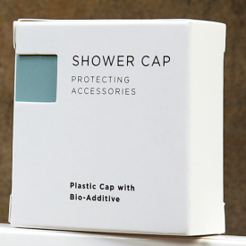 P40-755 SHOWER CAP, BOXED, RSA GRAY & WHITE UNIVERSAL ACCESSORIES (300)  PN:19172 Packaging made biodegradable with EcoPure. EPI bioadditive.