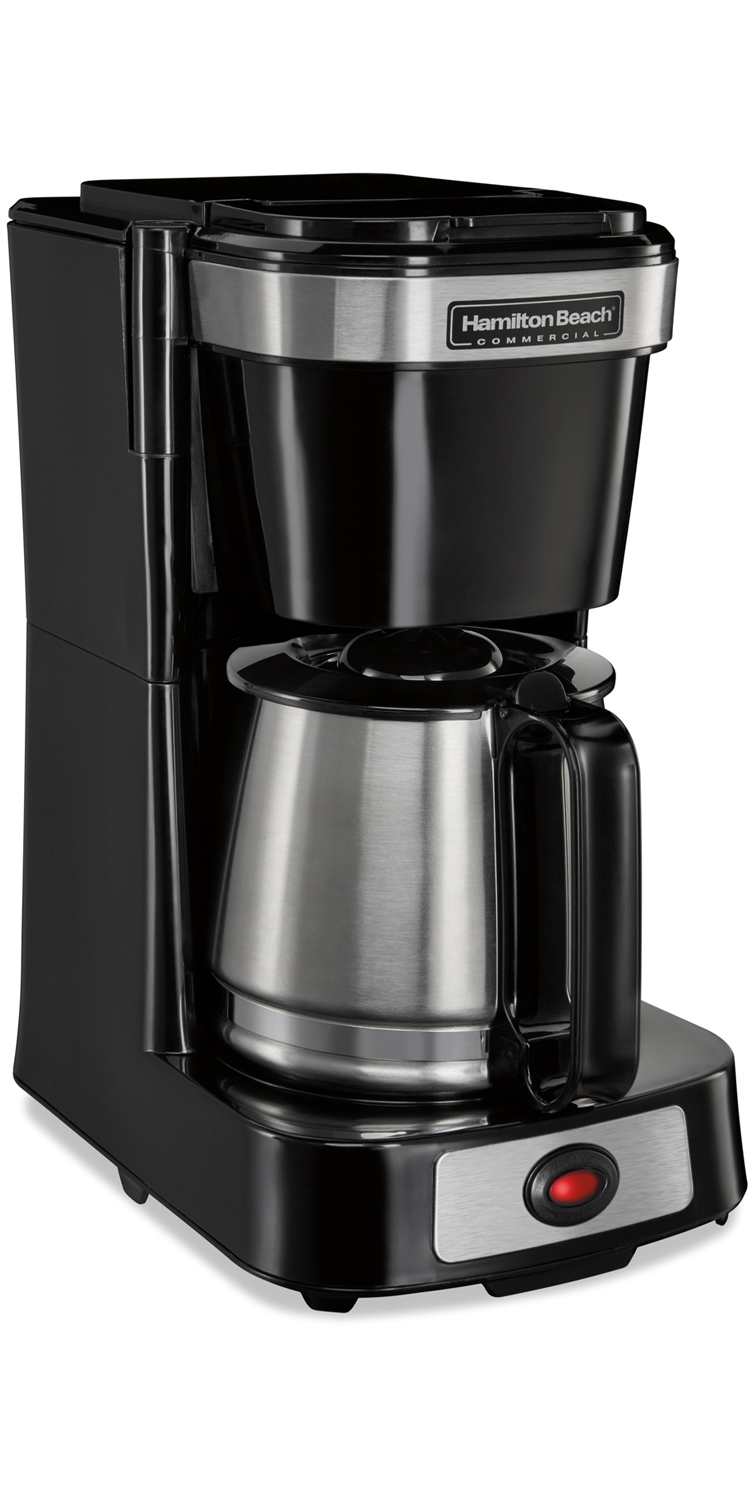 HAMILTON BEACH EURO COFFEE MAKER WITH STEEL CARAFE Black. Stainless Steel Carafe. Brews 1 to 4 cups.